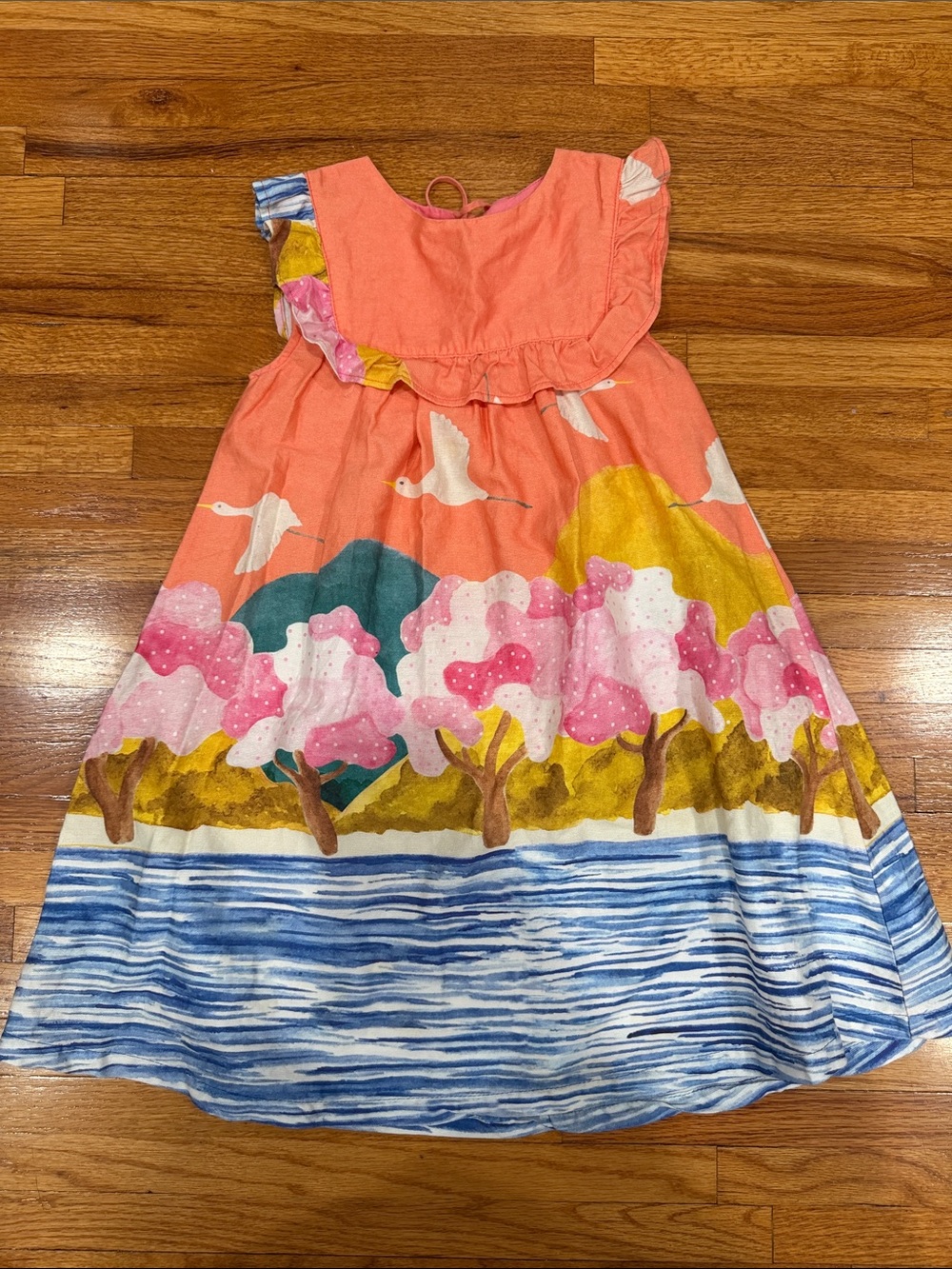 Girls Coral & Blue Scenic Cotton Dress Farm Rio ( Fábula )
